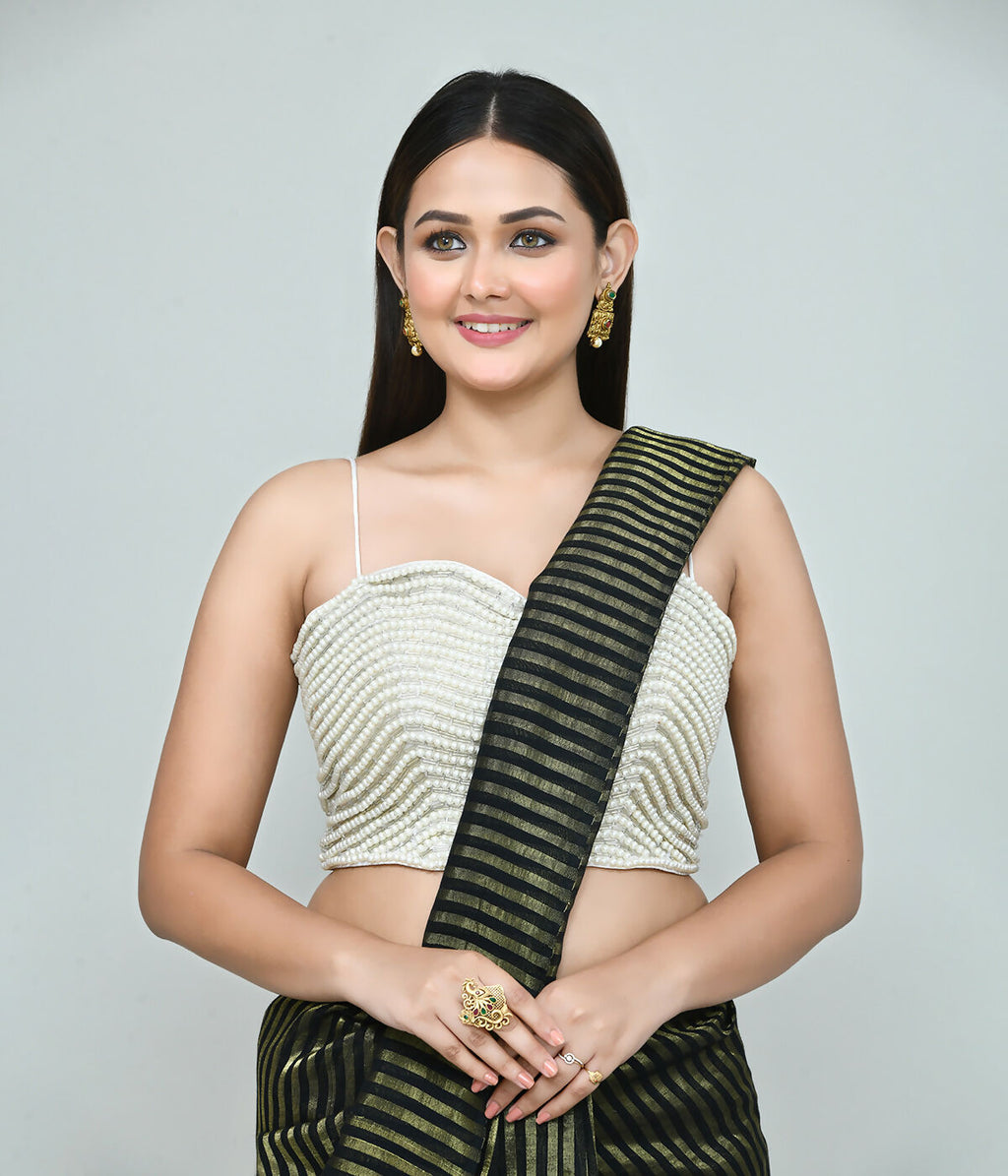 Women's White Art Silk Embroidered Stitched Blouse