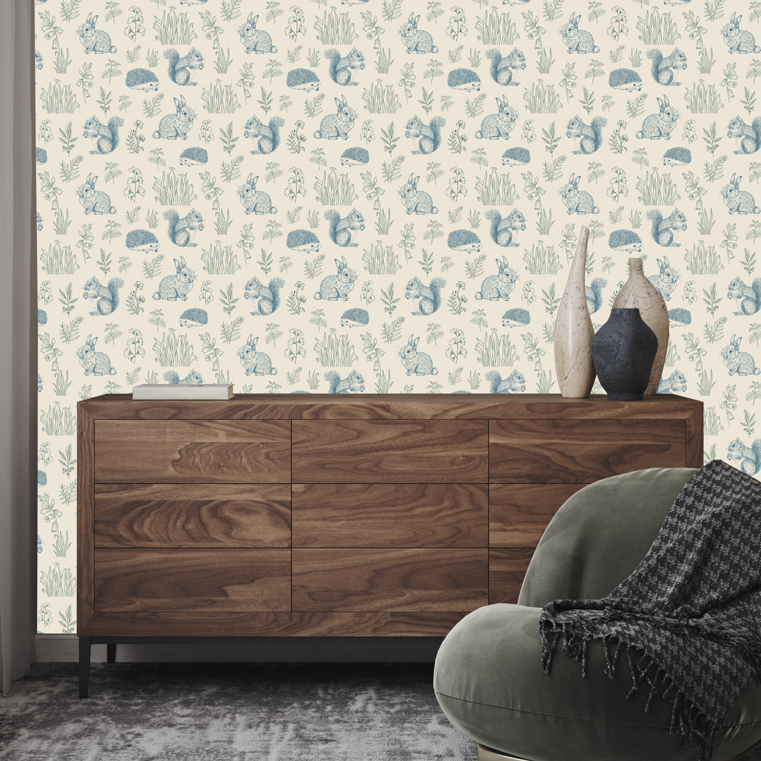 Ember Whimsical Cottagecore Removable Wallpaper - Cream & Blue