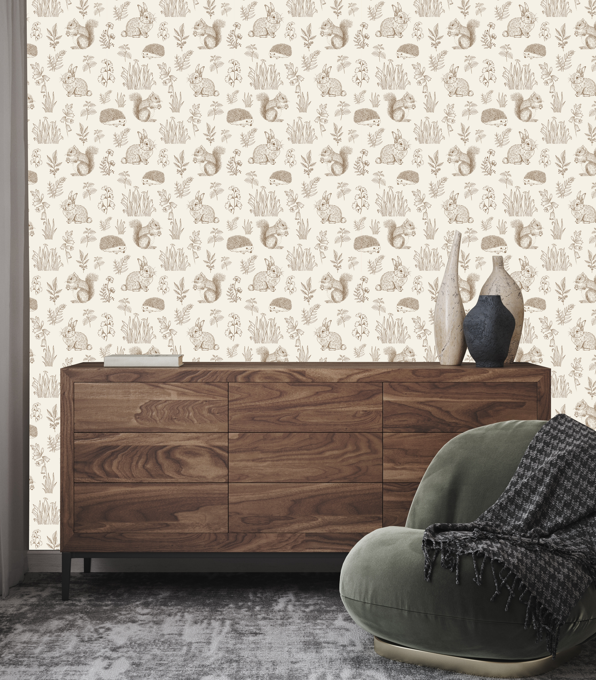 Ember Whimsical Cottagecore Removable Wallpaper - Cream & Blue