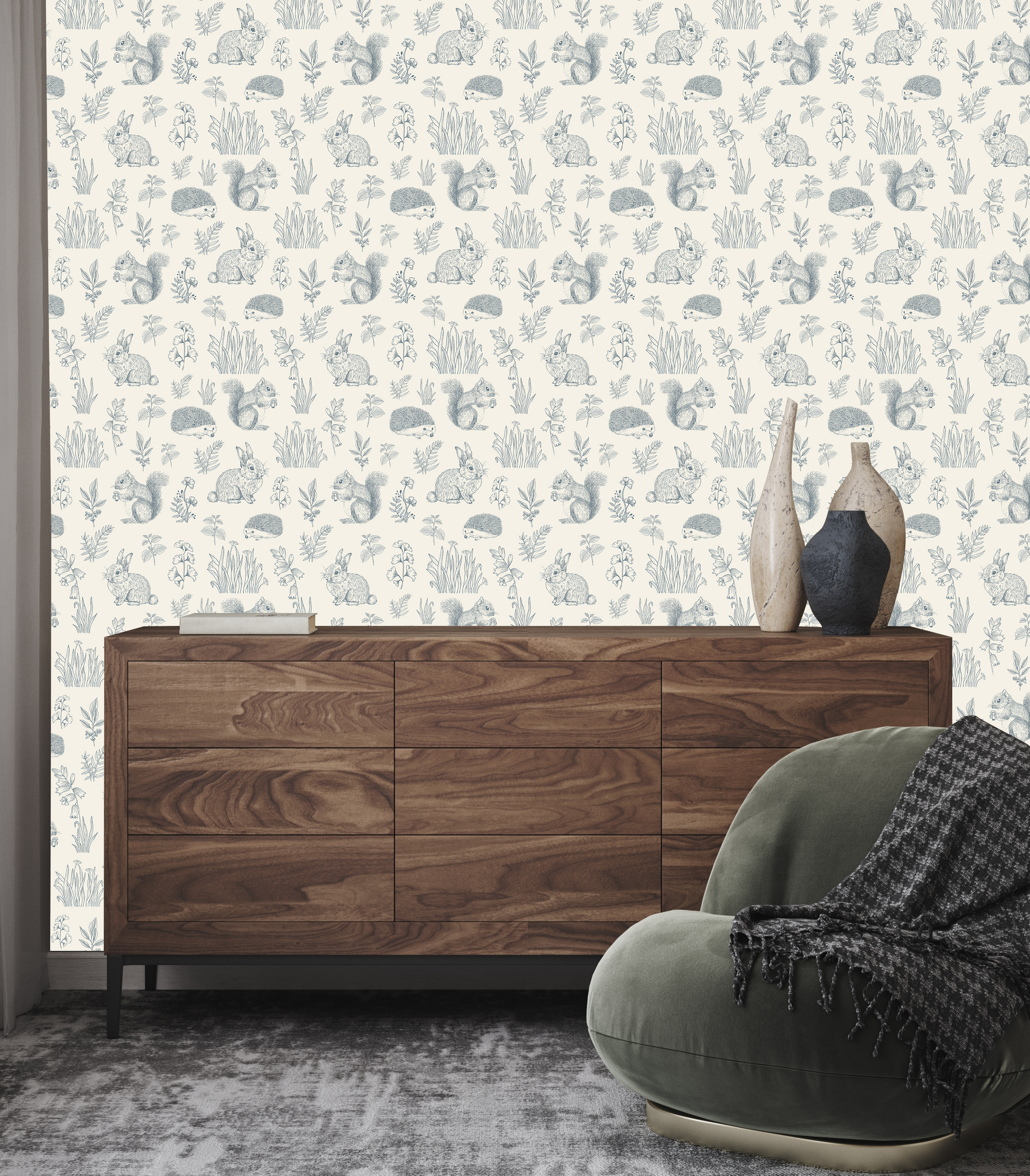 Ember Whimsical Cottagecore Removable Wallpaper - Cream & Blue