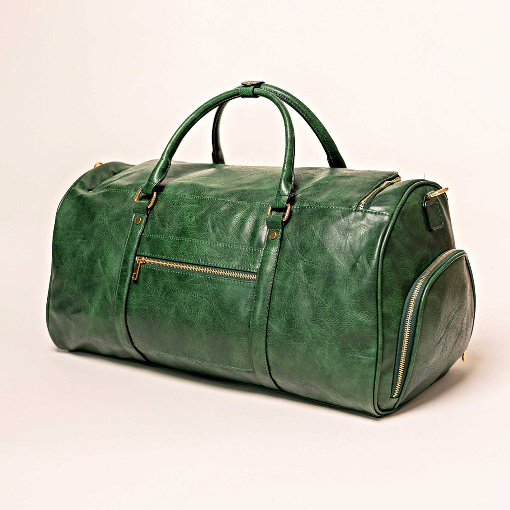 Emerald Green Leather Weekender Duffle Bag