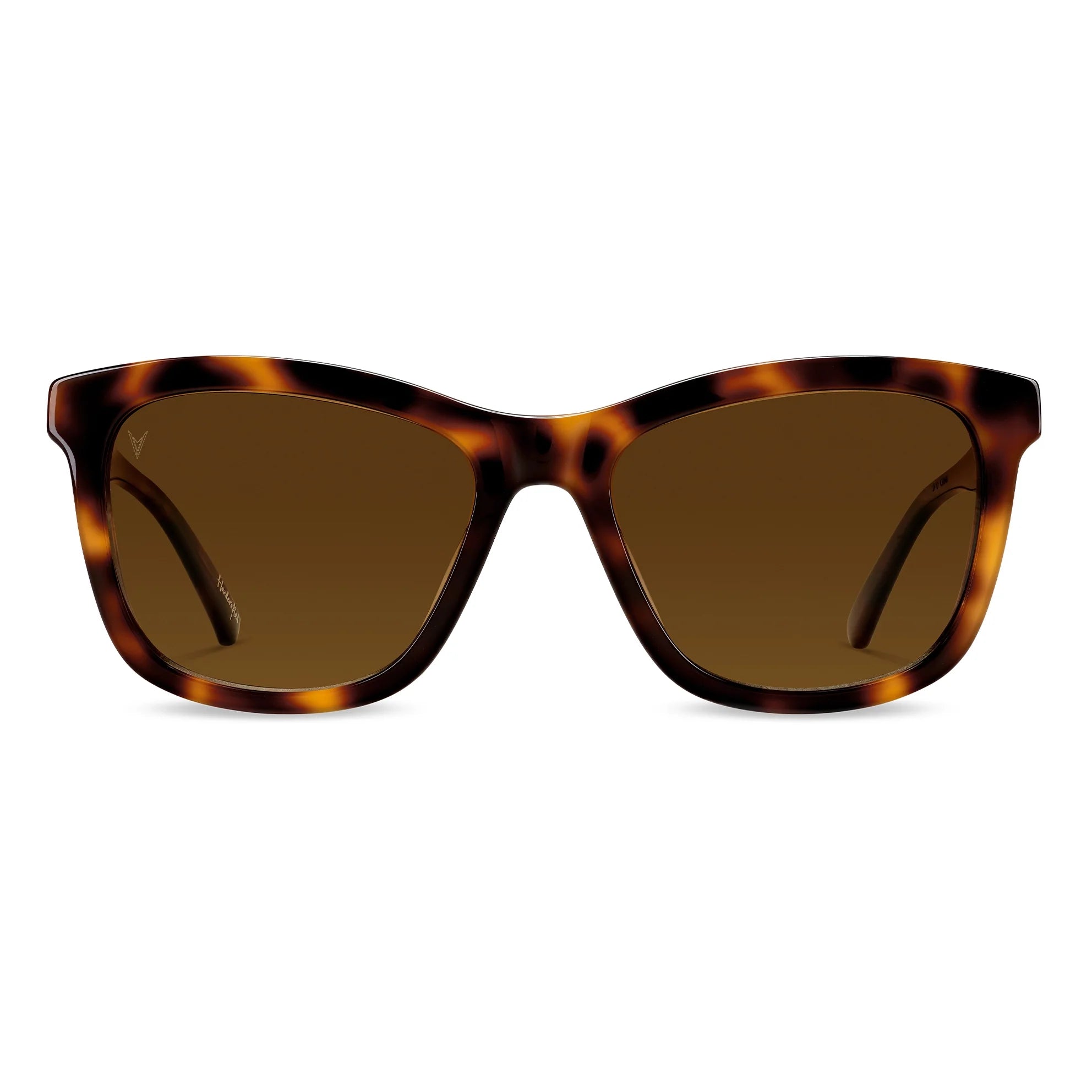 The Emery sunglasses in Rye Tort featuring an oversized, upswept brow line and high-quality polarized lenses.