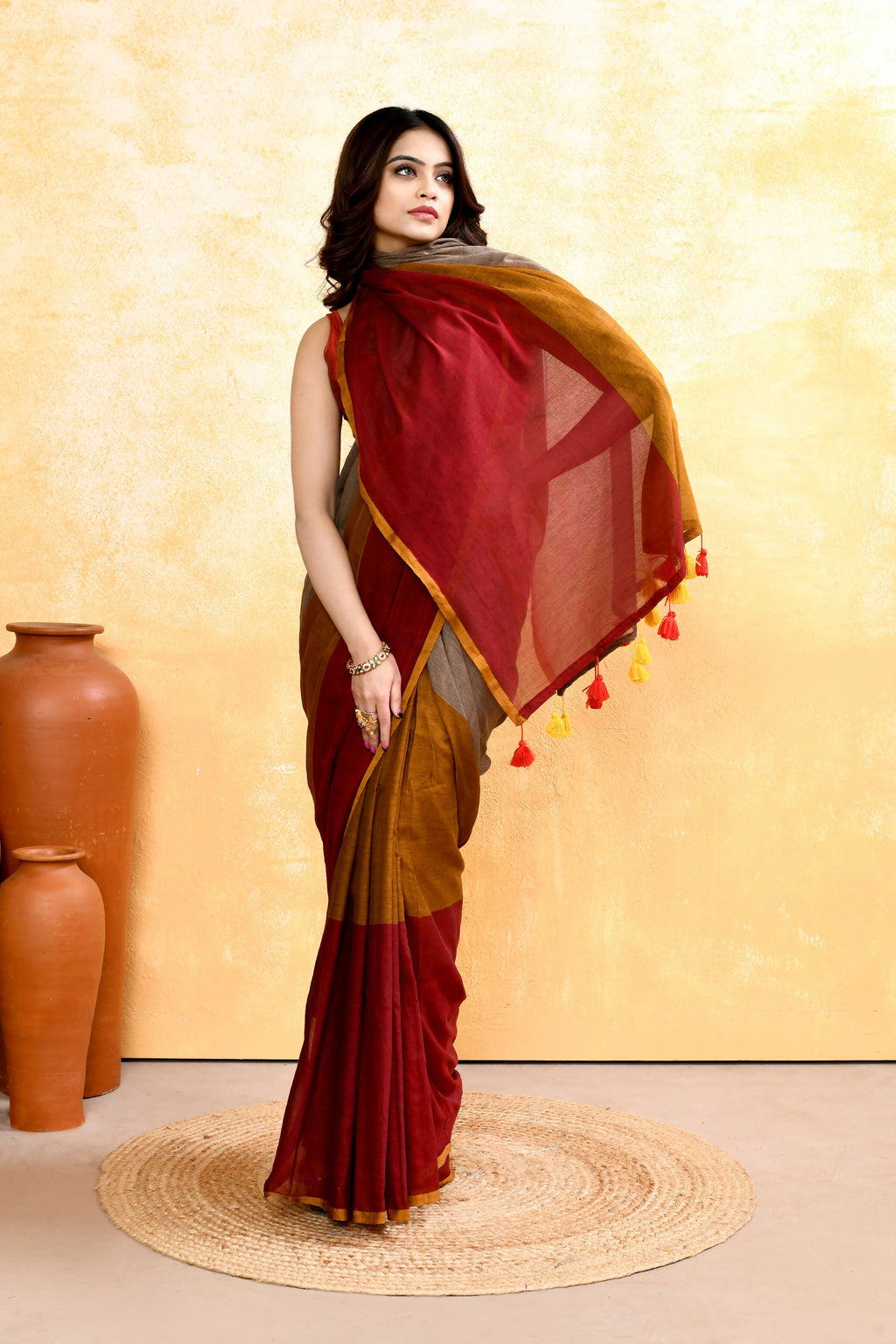 Multi Embellished Handloom Cotton Saree for Women