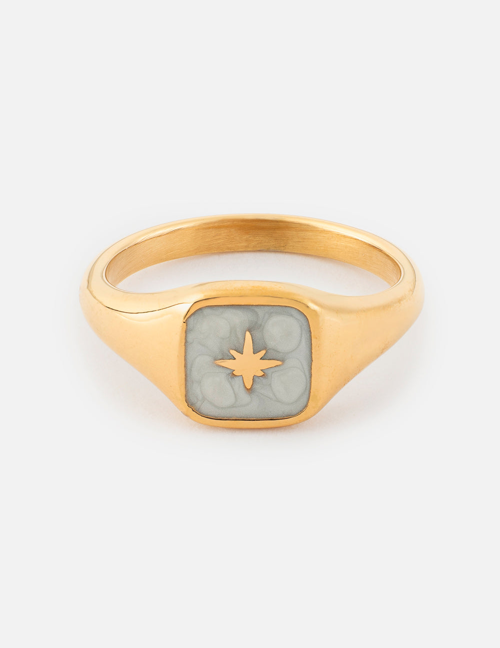 Enamel North Star ring featuring gold band and grey inlay details