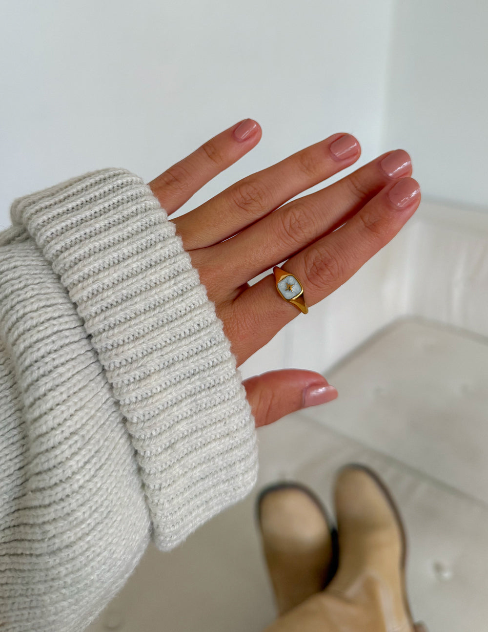 Enamel North Star Ring in Gold and Grey - Celestial Minimalist Band