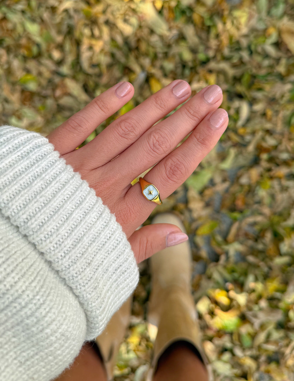 Enamel North Star Ring in Gold and Grey - Celestial Minimalist Band
