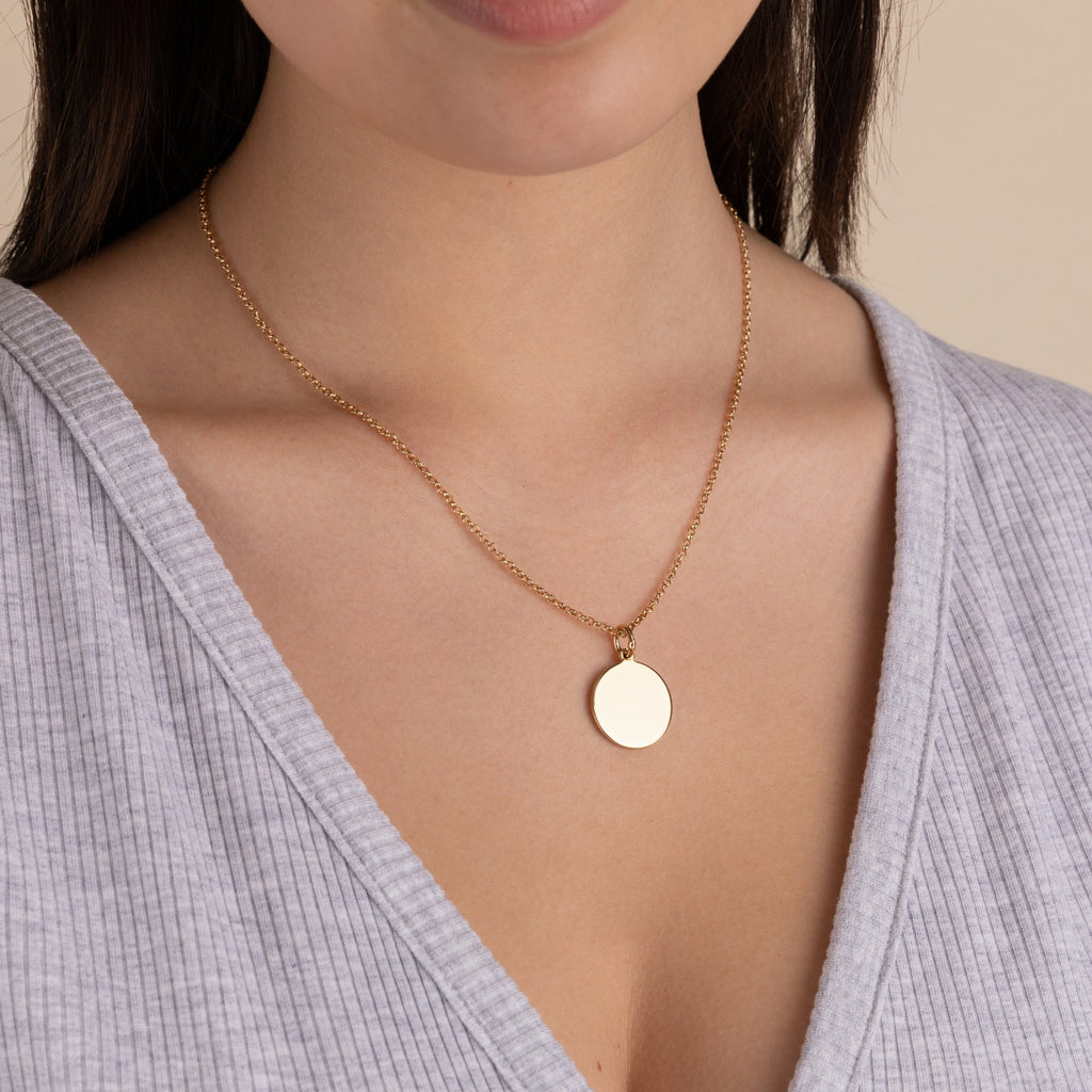 Minimalist Circle Charm Necklace, 21'' Polished Gold & Silver Tone