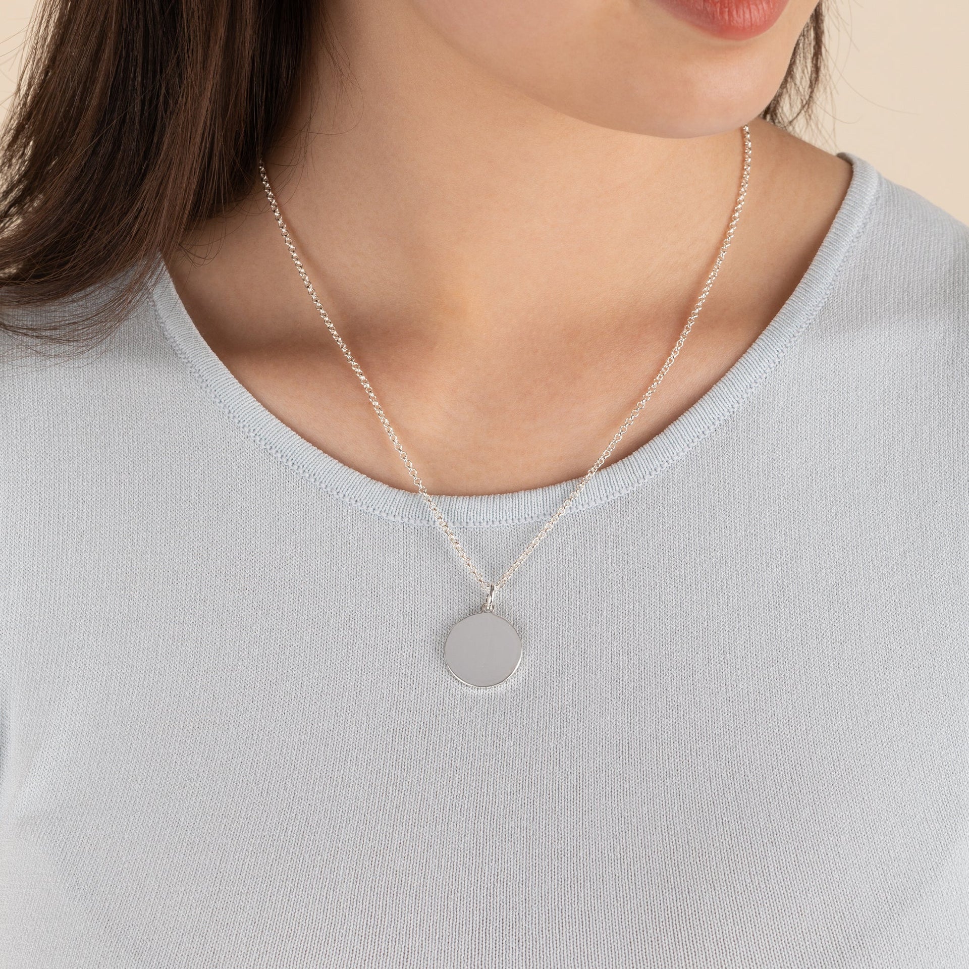 Minimalist Circle Charm Necklace, 21'' Polished Gold & Silver Tone