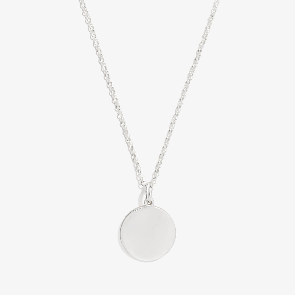 Minimalist 21-inch cable chain necklace with a polished circle charm in gold and silver tones