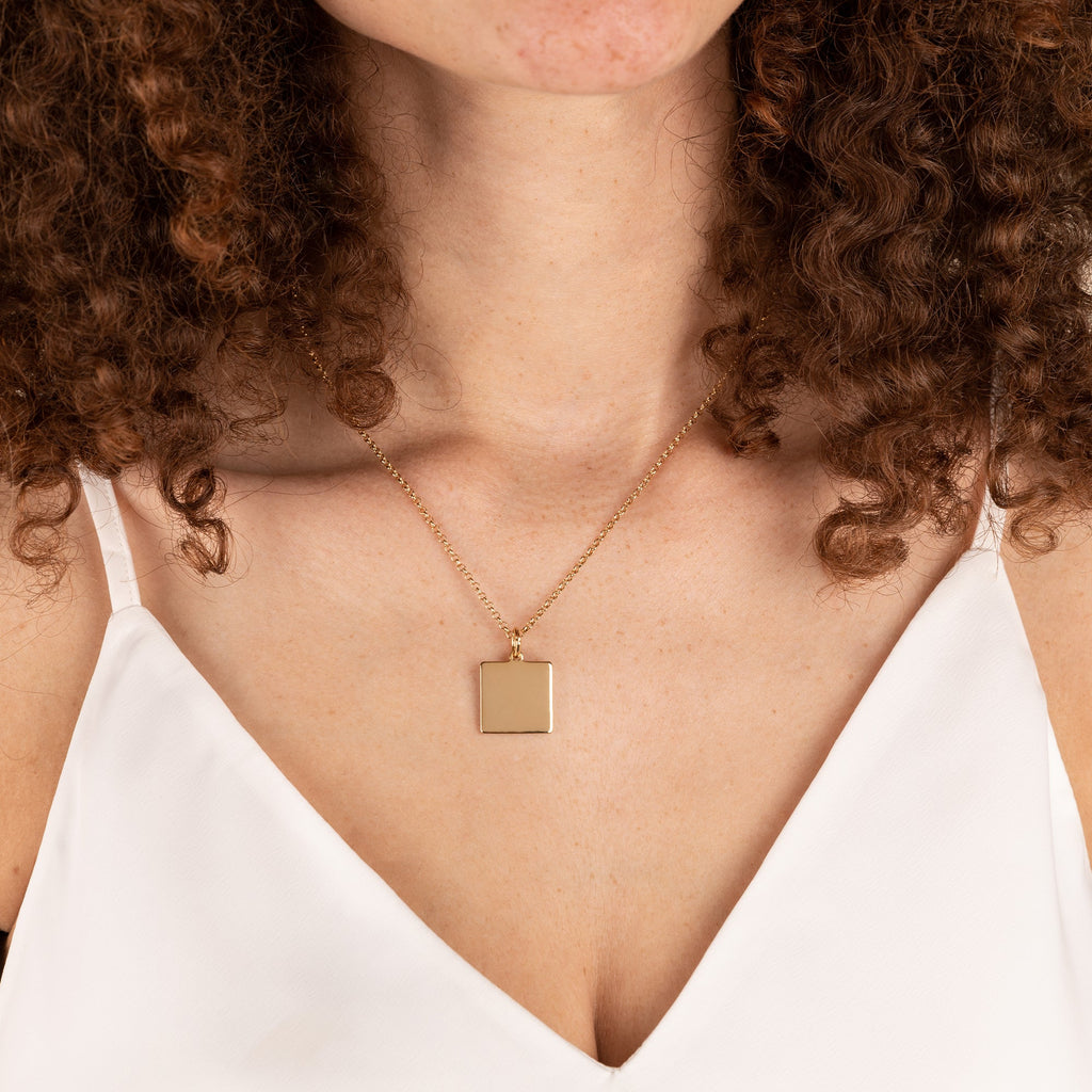 Modern Square Charm Necklace for Women in Gold or Silver 21 Inch