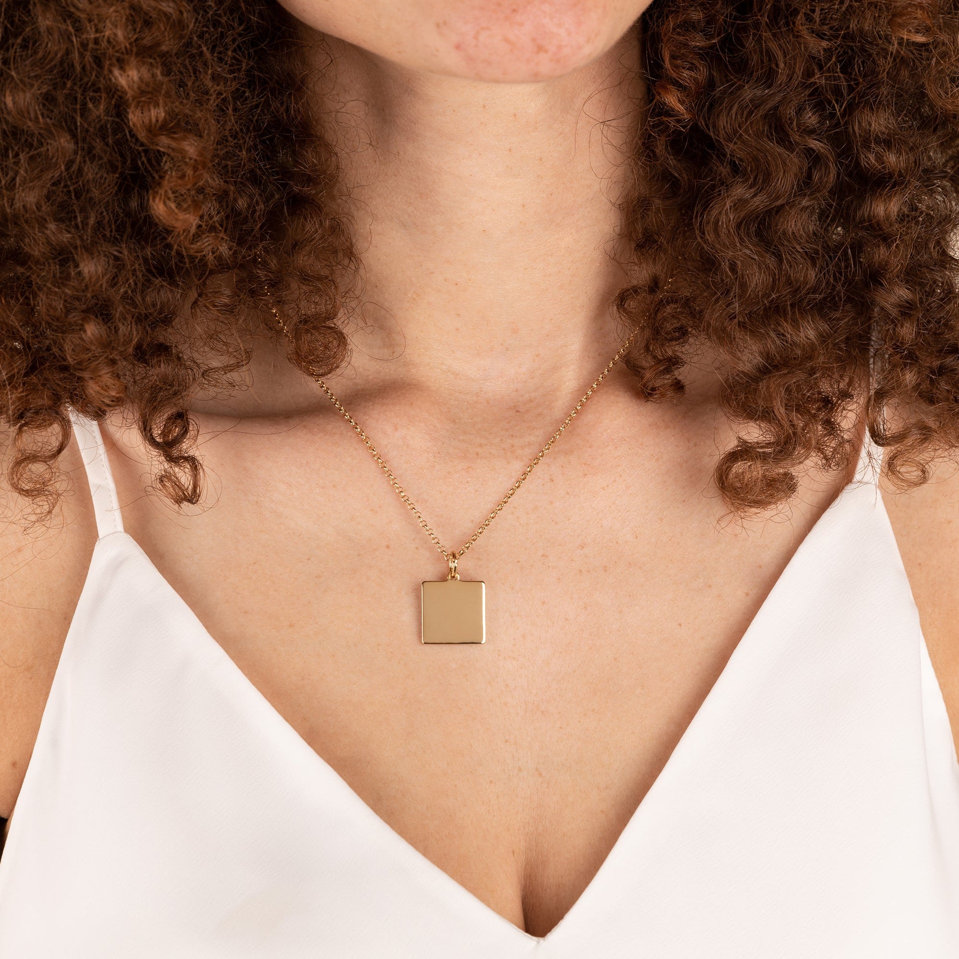 Modern Square Charm Necklace for Women in Gold or Silver 21 Inch