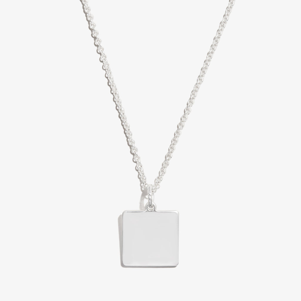 Modern square charm necklace in gold and silver, 21 inch length