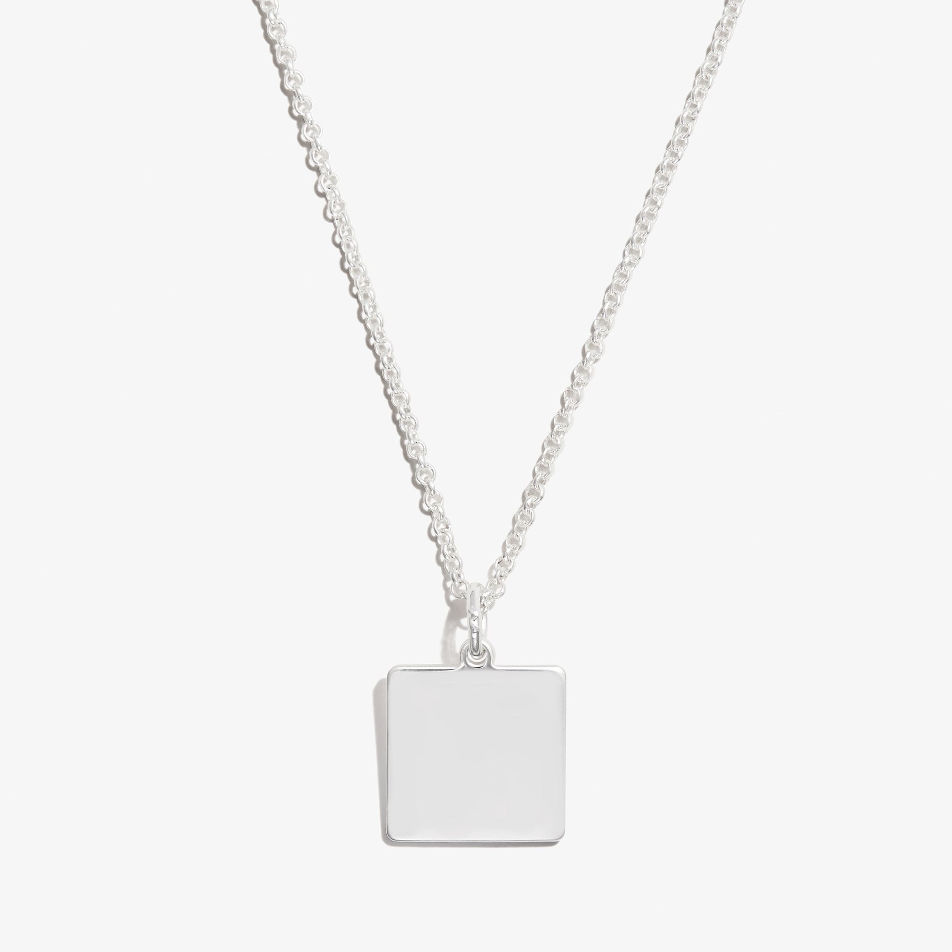 Modern square charm necklace in gold and silver, 21 inch length