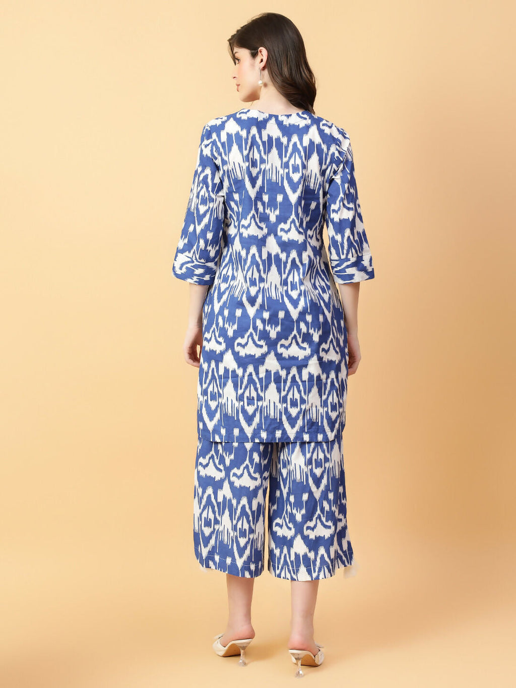 Blue Printed Cotton Co-ord Set with Hand Work Detail