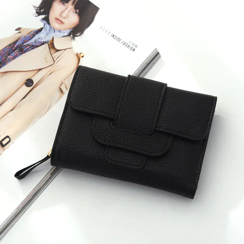 Women's Lychee Pattern Wallet with Zipper Buckle