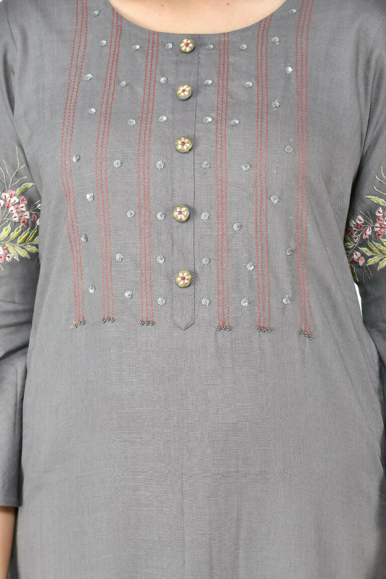 Grey Cotton Rayon Kurta Set - Comfortable 2-Piece Ethnic Wear