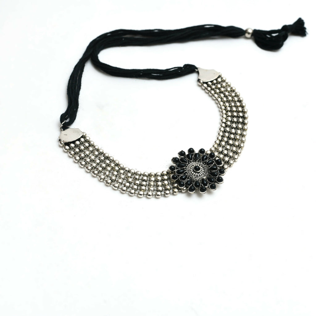 Silver-Plated Kundan Choker with Black Accents for Women