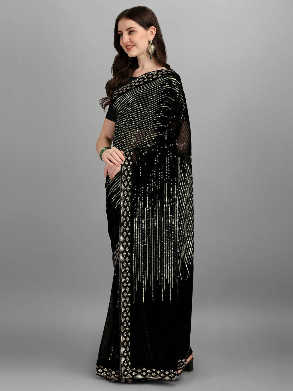 Black Georgette Embroidered Party Wear Saree