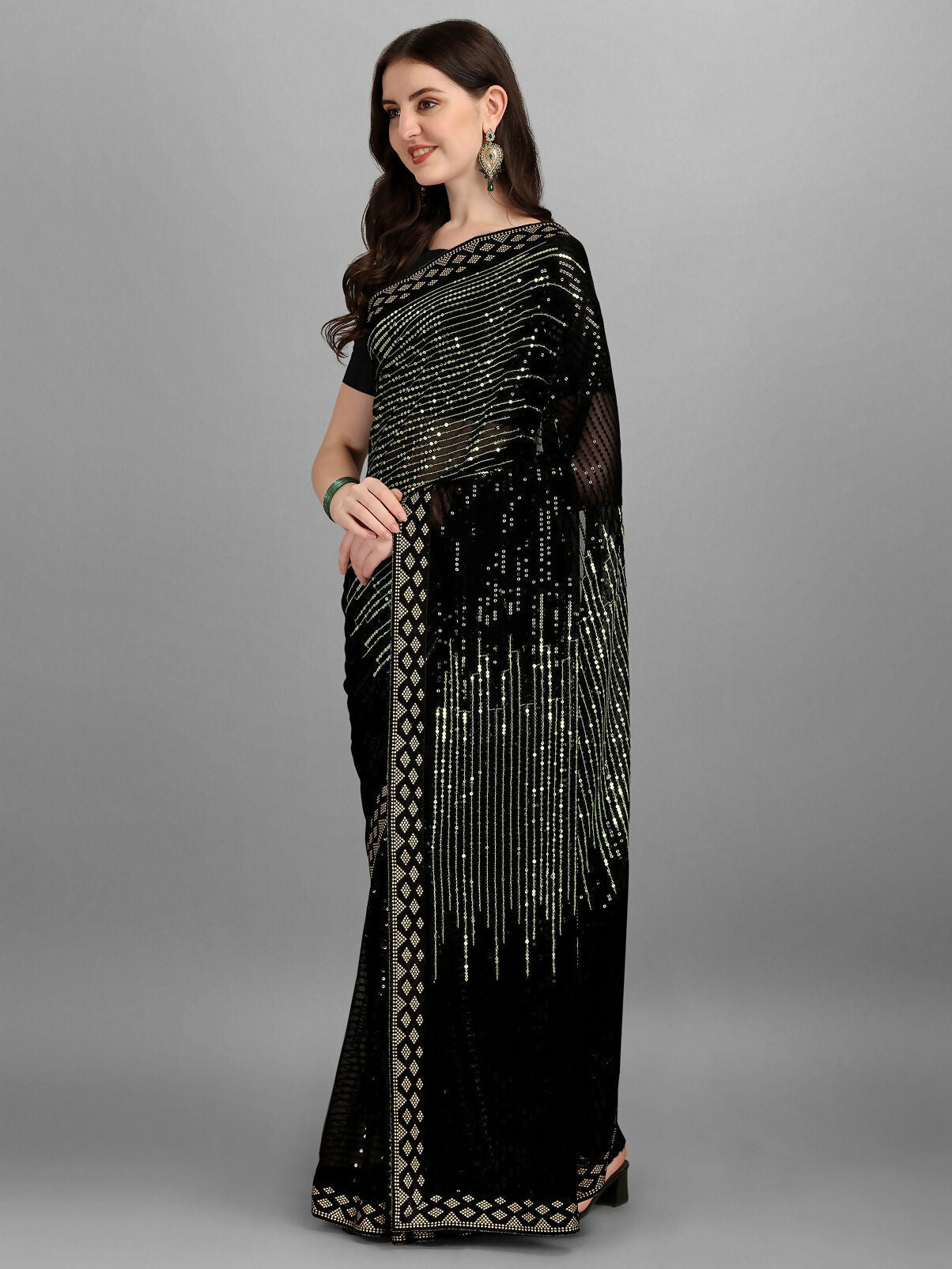 Black Georgette Embroidered Party Wear Saree