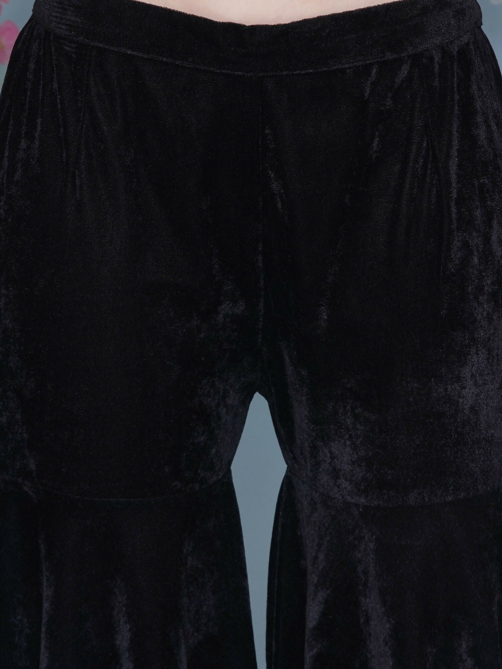 Black Velvet Sharara Set with Maroon Accents