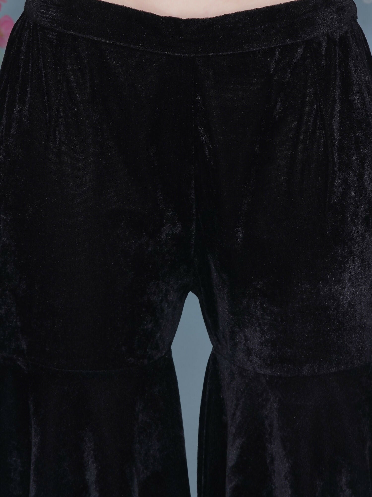 Black Velvet Sharara Set with Maroon Accents