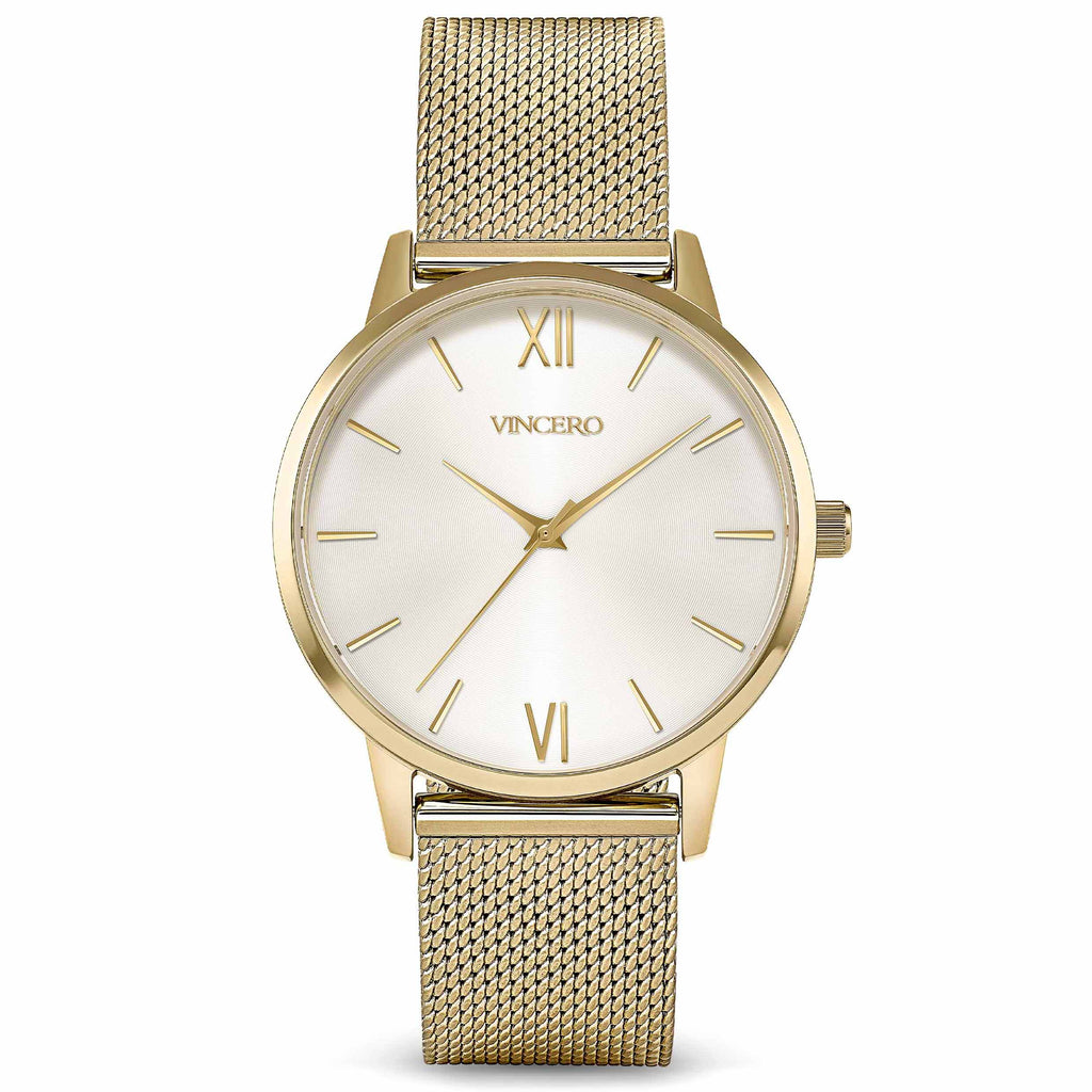 Vincero Collective Eros Mesh Petite watch in gold with a satin finish mesh strap