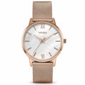 Vincero Collective Eros Mesh Petite watch with rose gold case and white pearl dial on a mesh strap