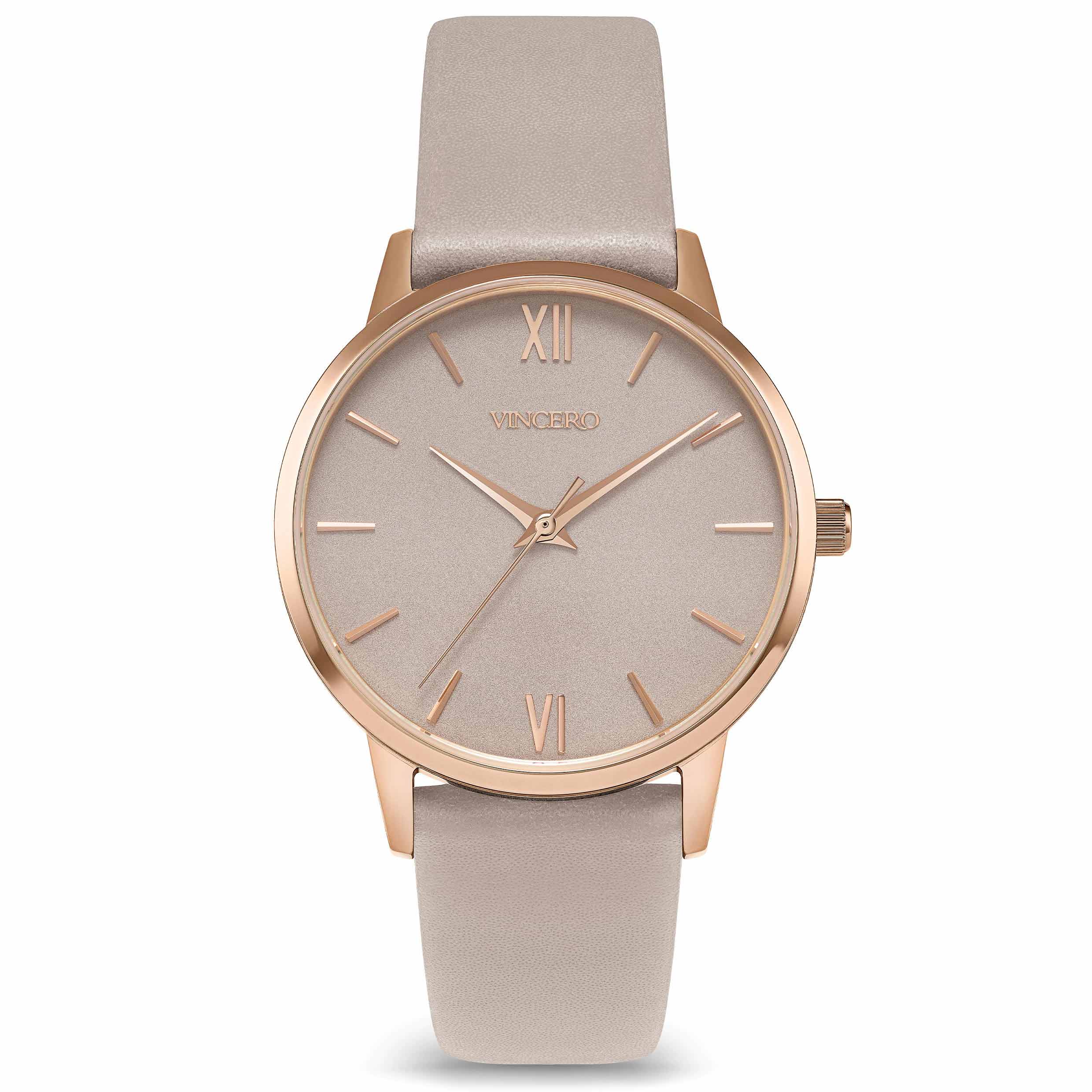 Vincero Collective Eros Petite watch in rose gold and taupe leather strap