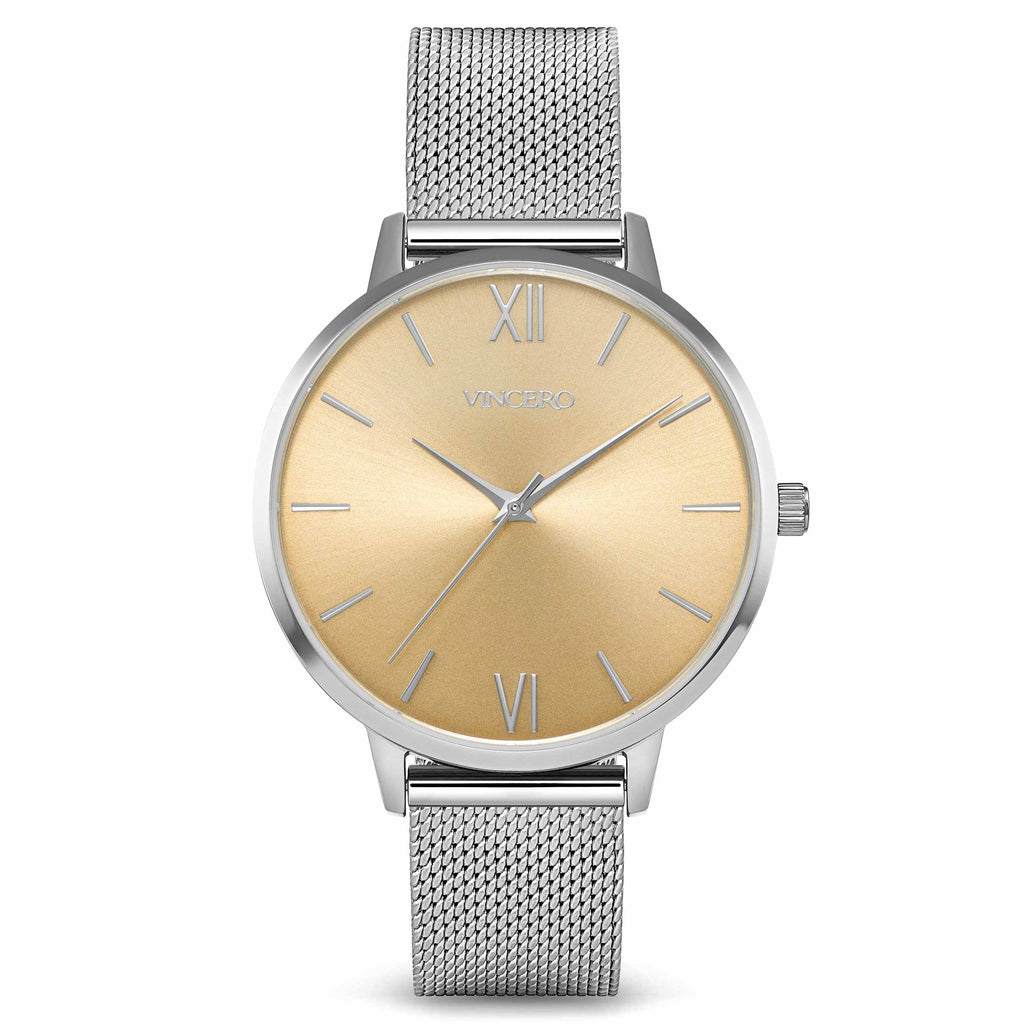 The Eros Mesh watch in bronze finish with a slim 38mm face and mesh band