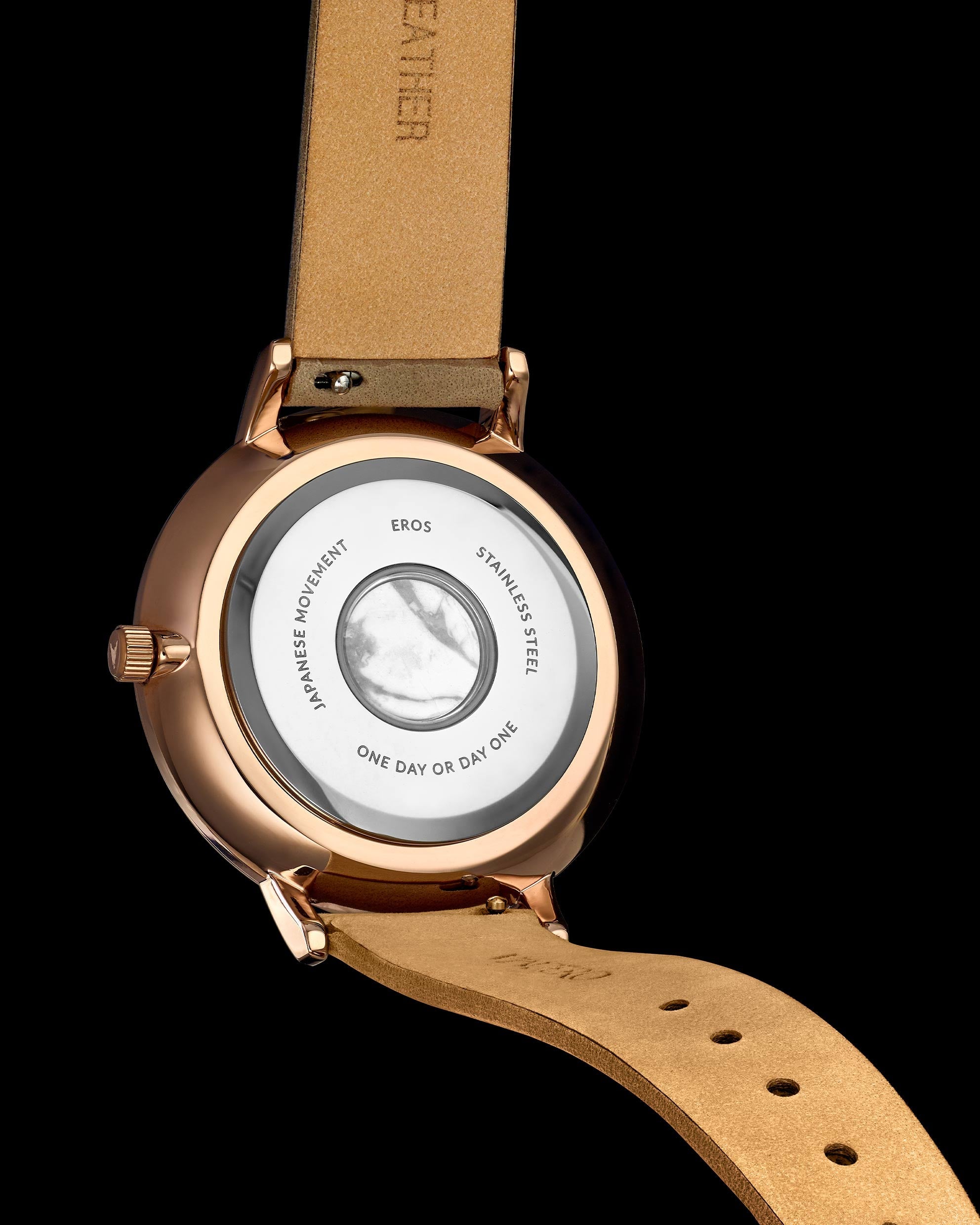 Eros Mesh Petite Watch: Rose Gold and White Pearl Minimalist Dial