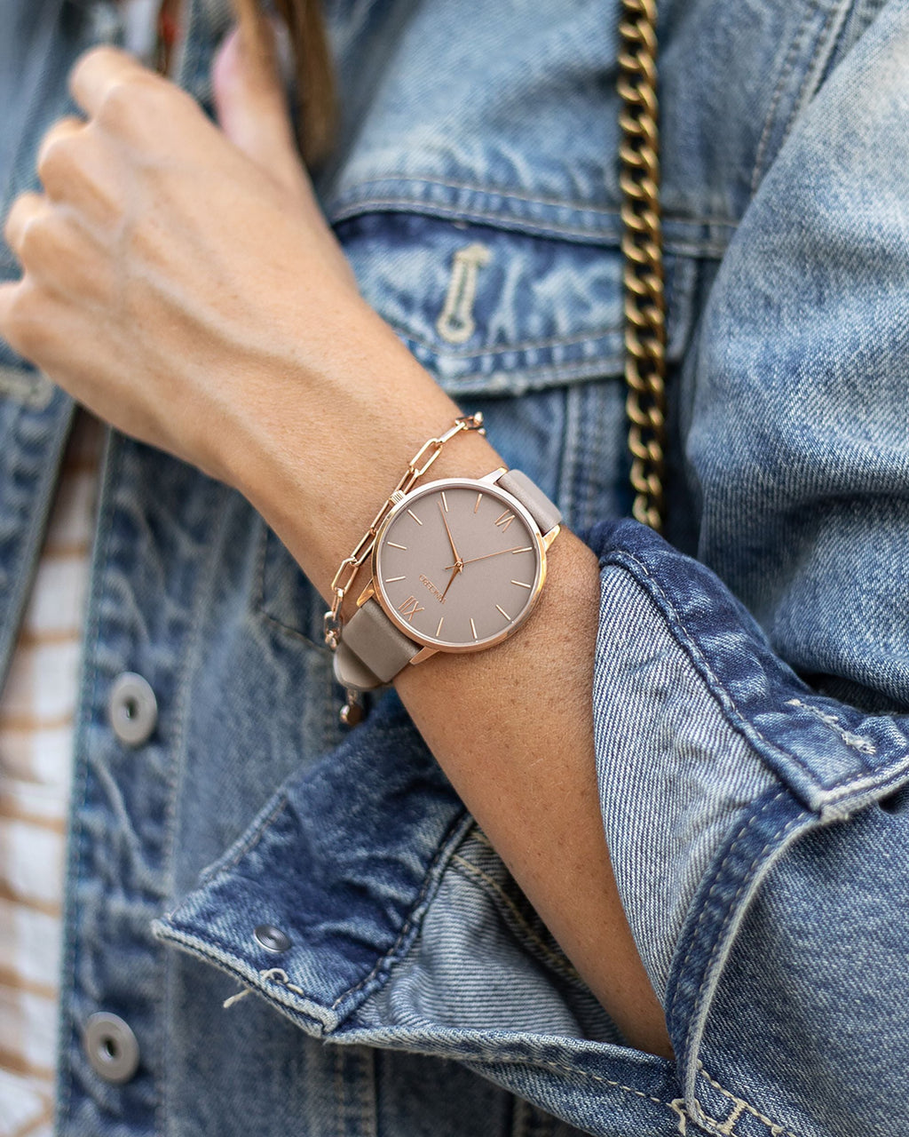 Eros Rose Set: Sophisticated Watch and Chain Link Bracelet Duo