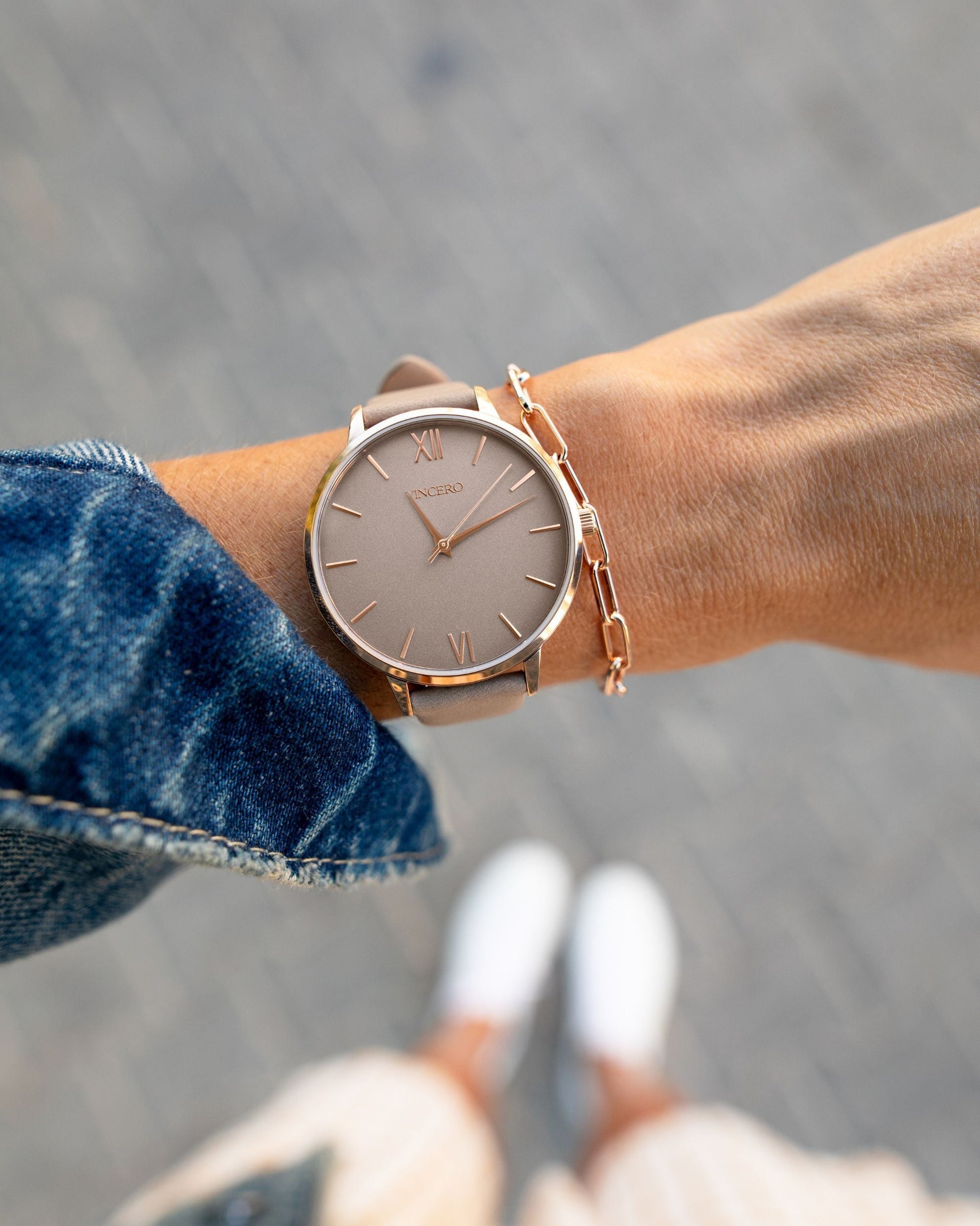 Eros Rose Set: Sophisticated Watch and Chain Link Bracelet Duo