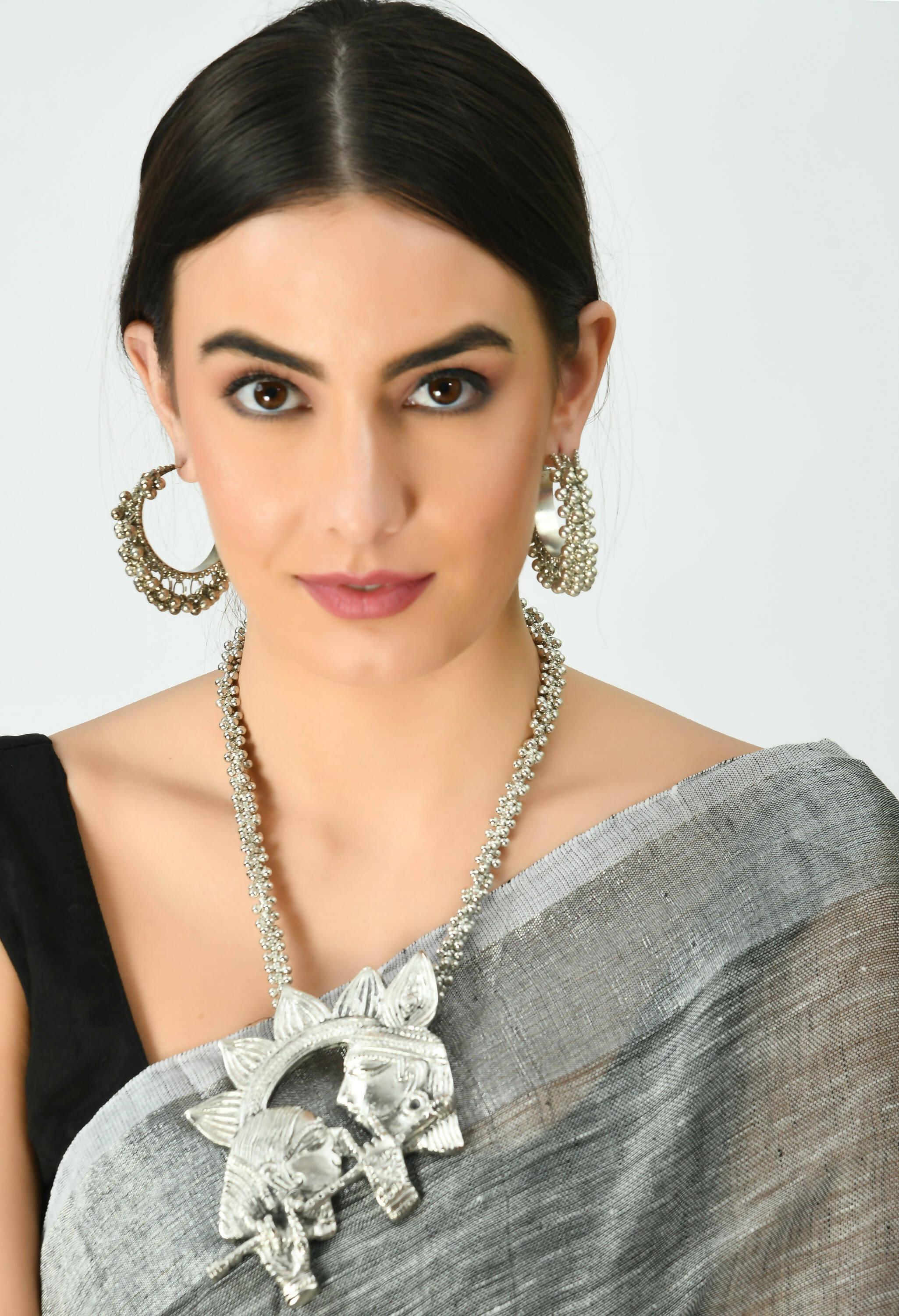 Oxidised Silver-Plated Brass Radha Kishan Long Necklace Set