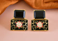 Chic black onyx and brass earrings for women