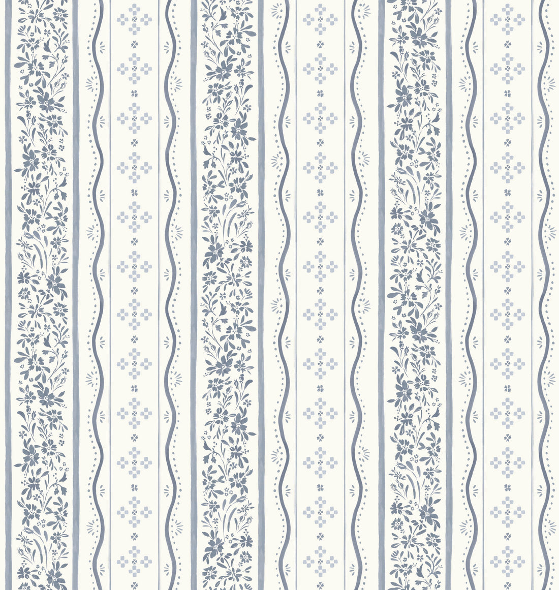 Blue White and Green Striped Traditional Wallpaper