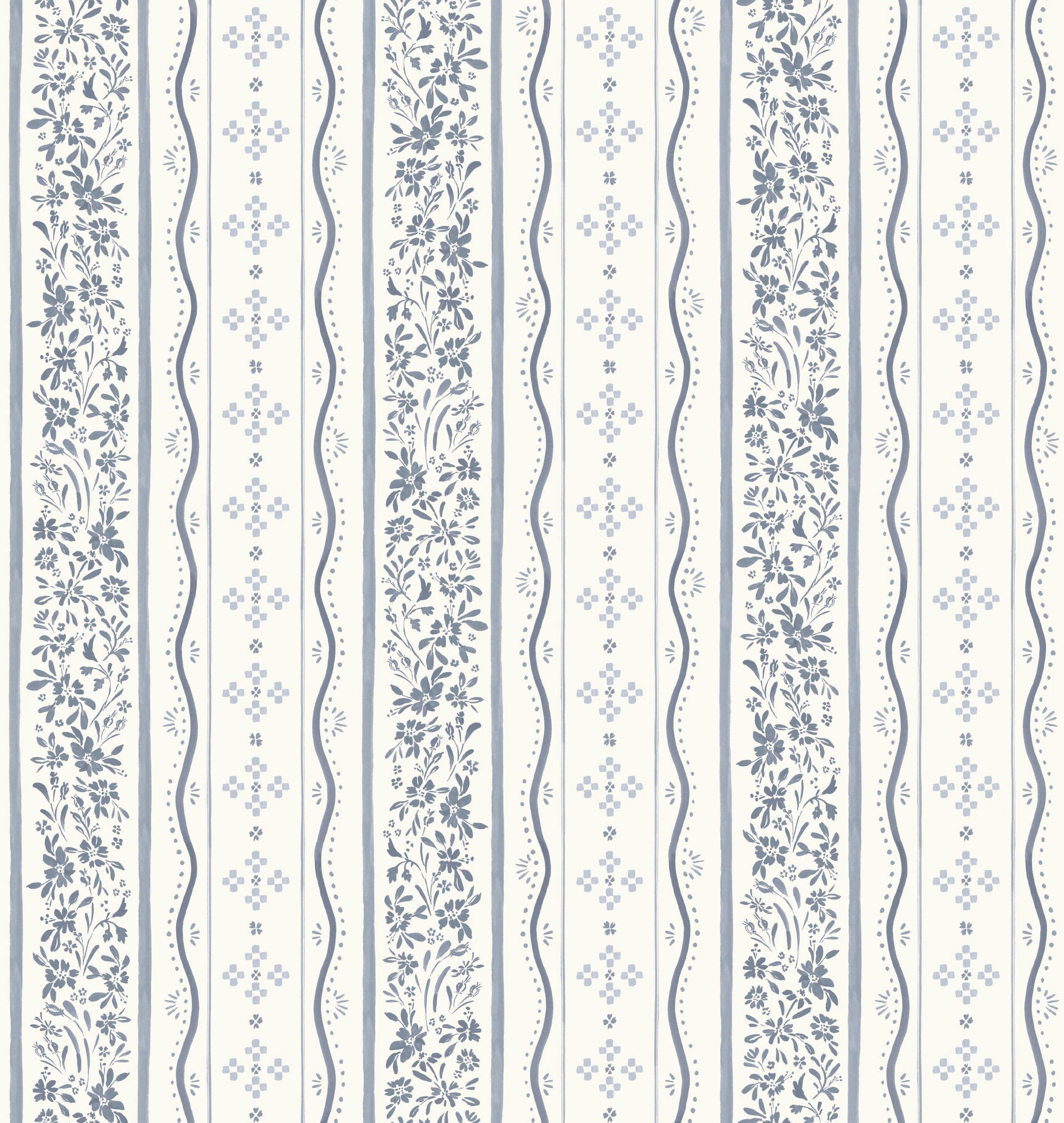 Blue White and Green Striped Traditional Wallpaper