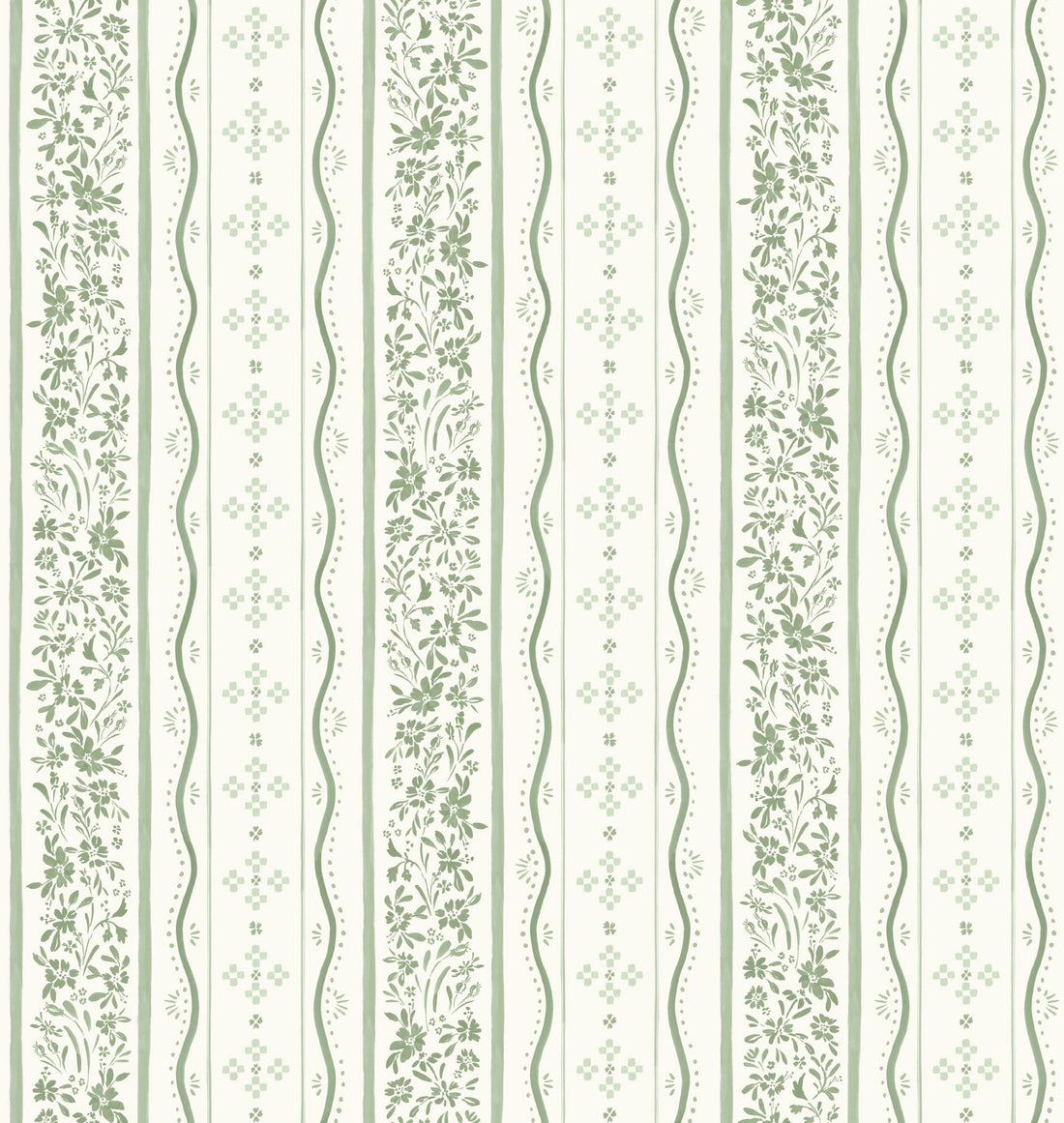 Blue White and Green Striped Traditional Wallpaper