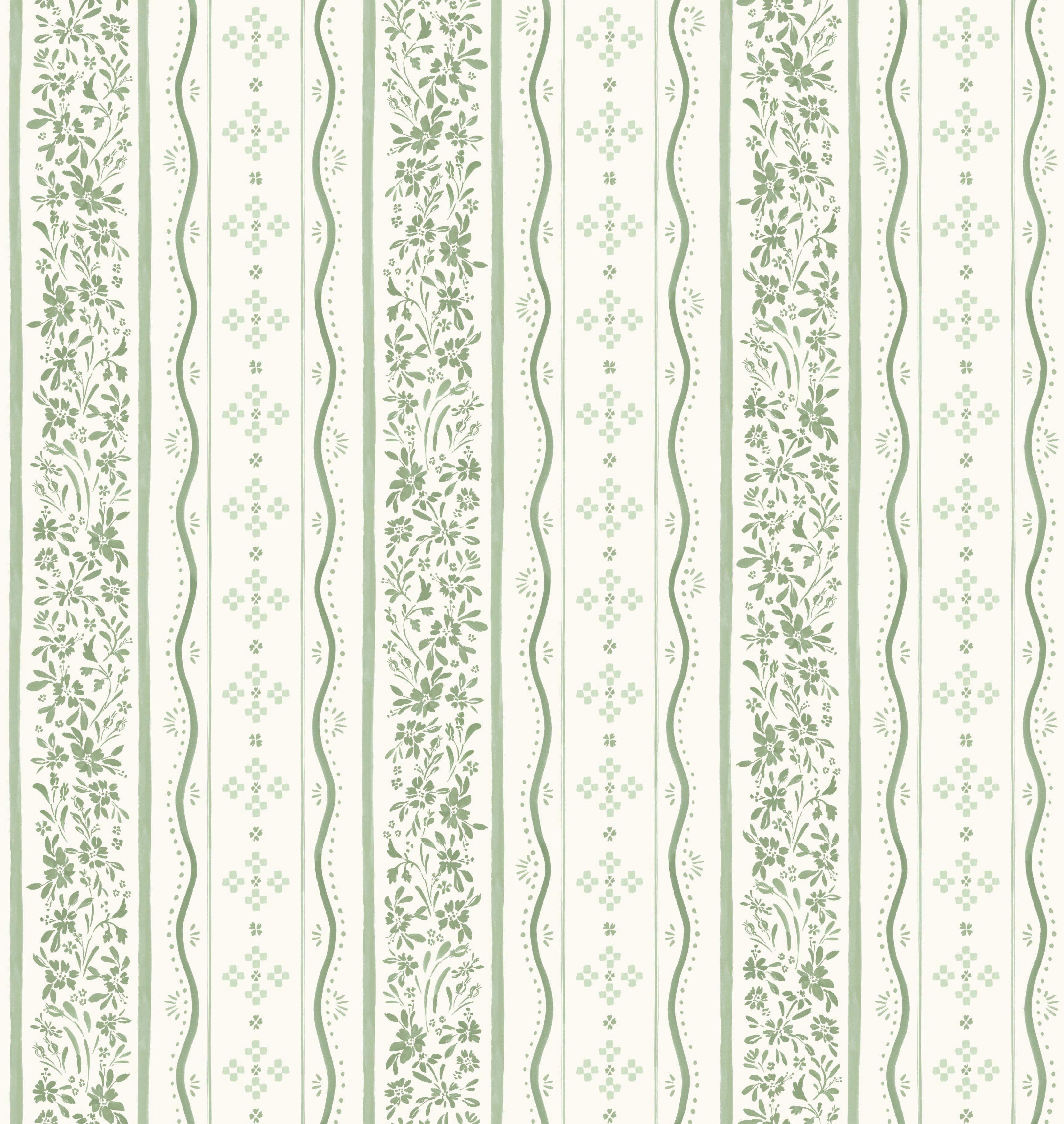 Blue White and Green Striped Traditional Wallpaper