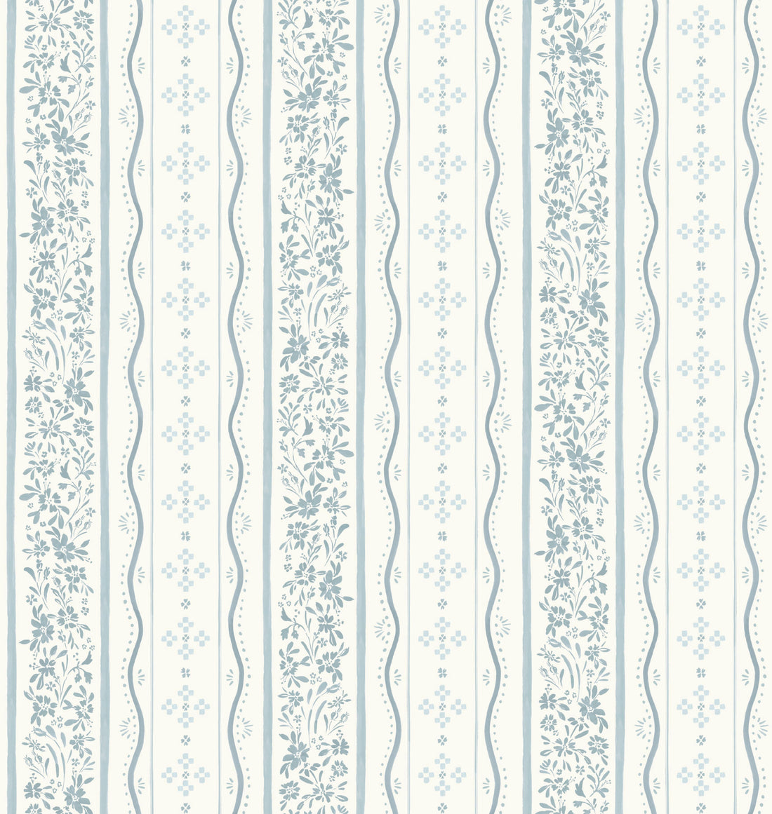 Blue White and Green Striped Traditional Wallpaper
