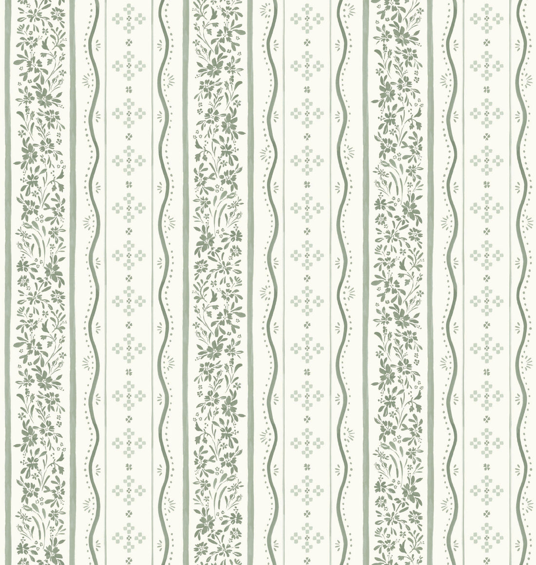 Blue White and Green Striped Traditional Wallpaper