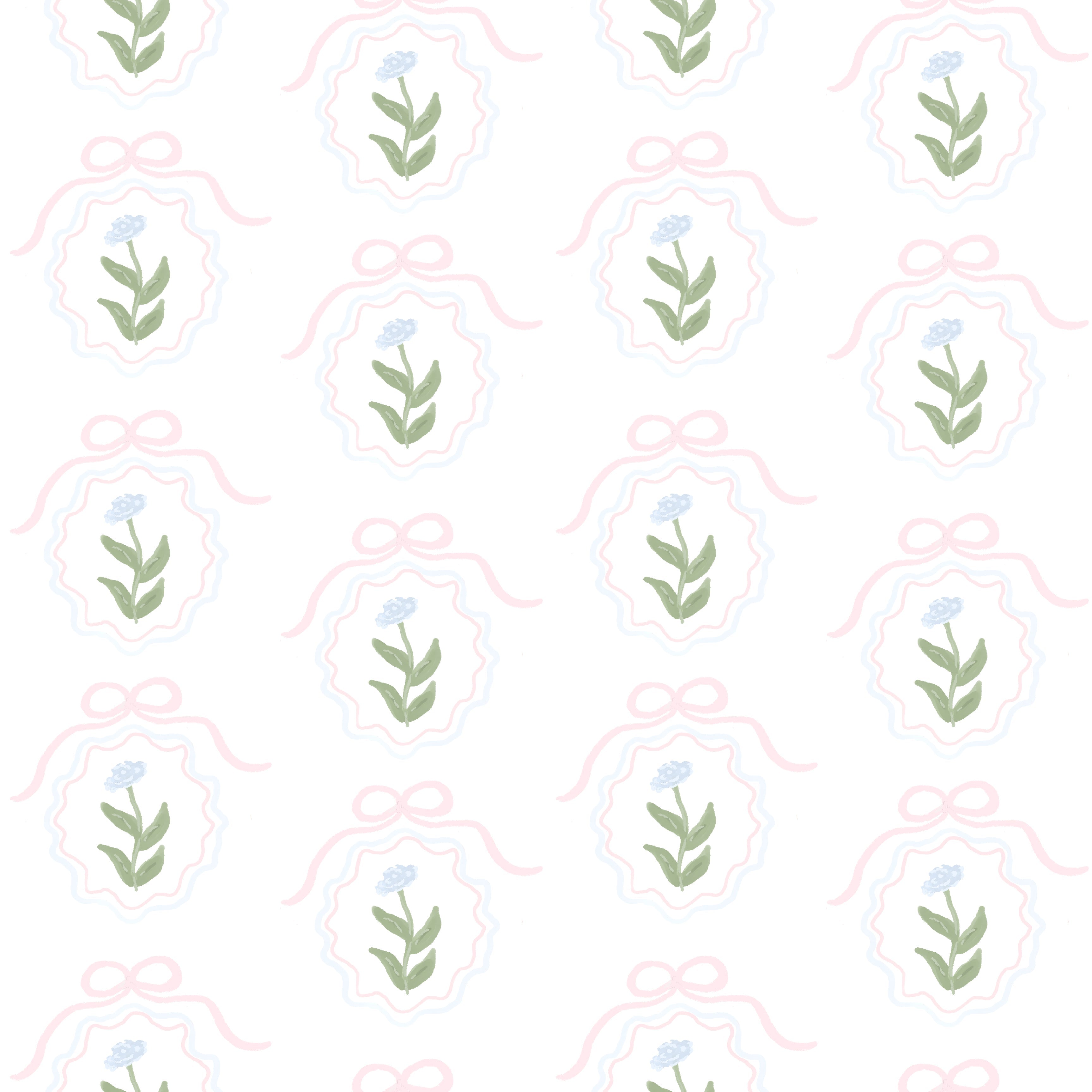 Esti Floral Removable Wallpaper - Pink, Sage-Green & White