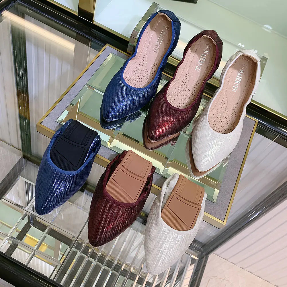 Women's Pointed Toe Flat Shoes with Textured Shimmer Finish - Image 3