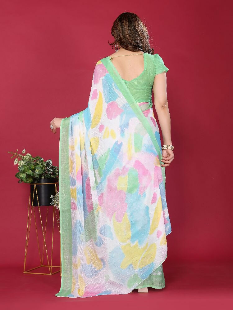 Pista Moss Chiffon Abstract Printed Saree for Women