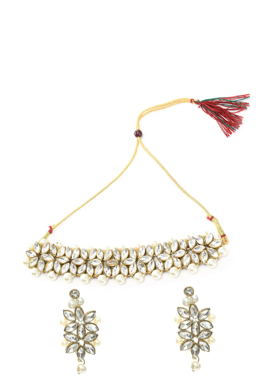 Gold-Polished Brass Kundan and Pearl Choker for Women