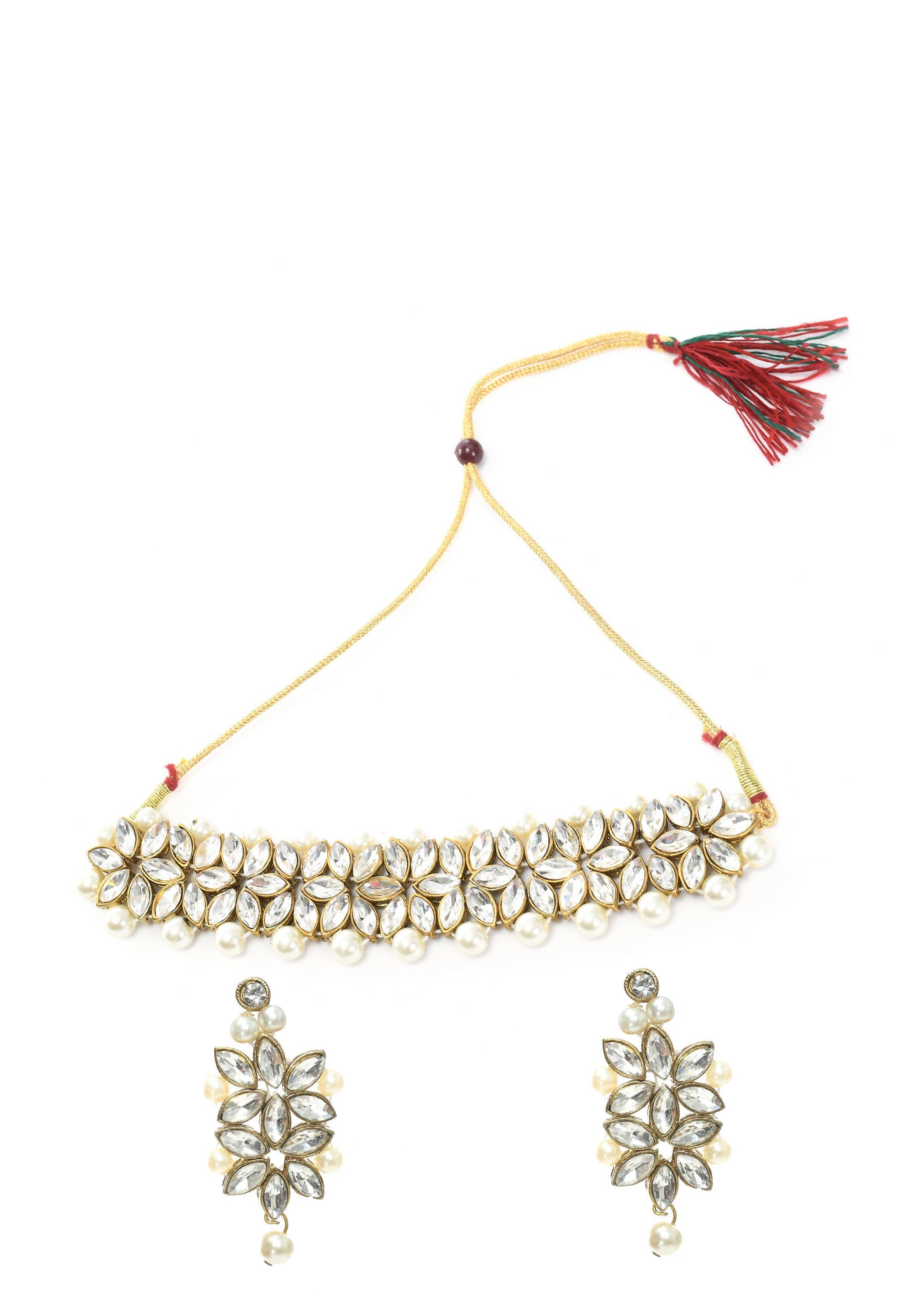 Gold-Polished Brass Kundan and Pearl Choker for Women