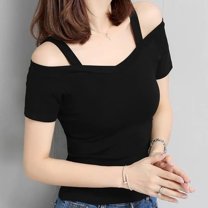 Women's Slim Fit Off-Shoulder Short Sleeve T-Shirt - Image 5