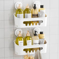 TAILI Shower Caddy Suction Cup 2 Pack Heavy Duty Bathroom Shower Organizer Removable Shelves for Inside Shower Shampoo Wall Mounted Plastic Storage for Bathroom Accessories White