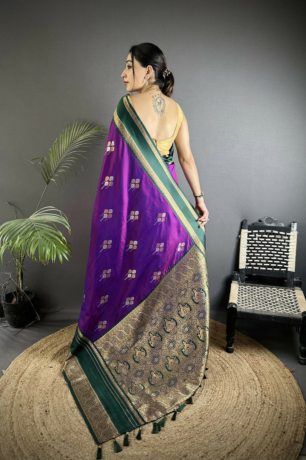 Purple Banarasi Soft Silk Woven Saree with Matching Blouse
