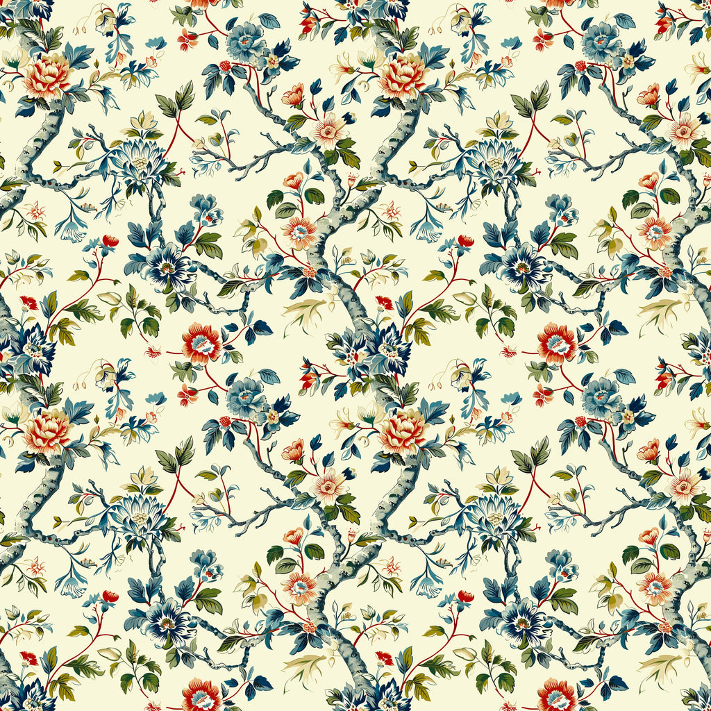 Eveline Floral Wallpaper - Traditional Botanical Cream Blue Pink Green