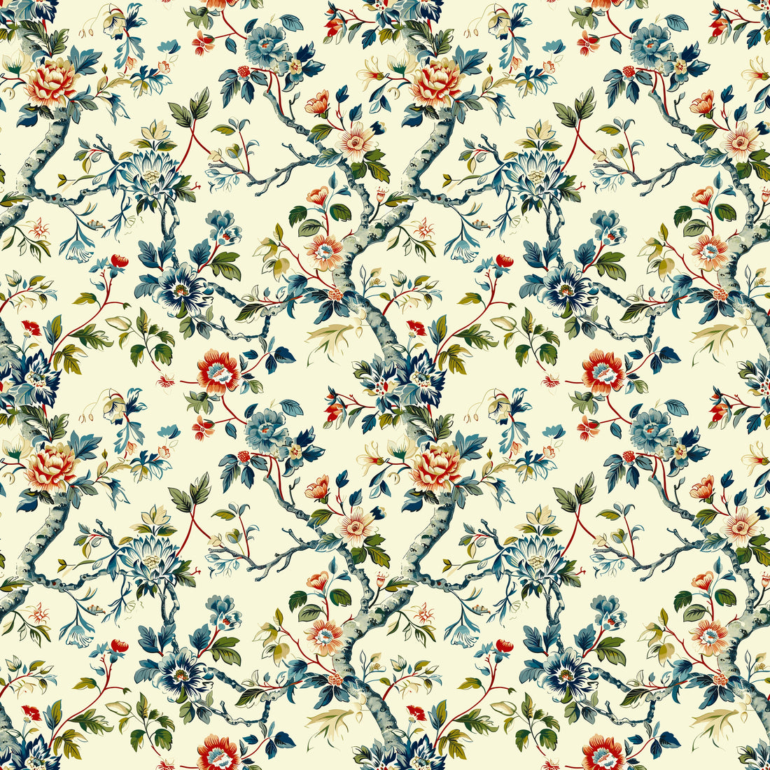 Eveline Floral Wallpaper - Traditional Botanical Cream Blue Pink Green